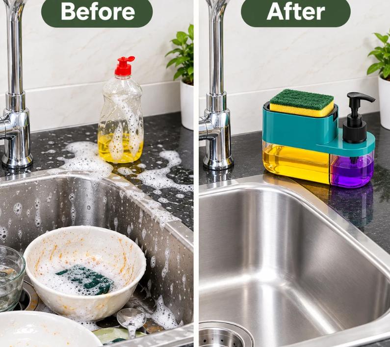 3-in-1 Soap Dispenser & Dish Scrubber Holder