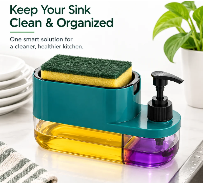 3-in-1 Soap Dispenser & Dish Scrubber Holder